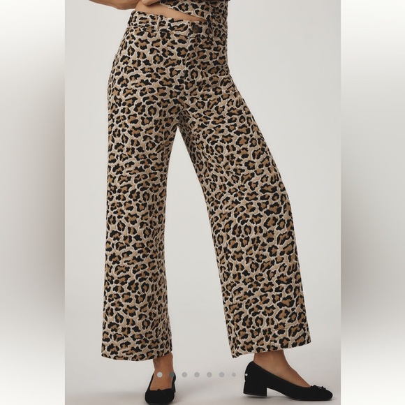 Maeve Pants - The Ettie High-Rise Crop Leopard Print Wide-Leg Pants by Maeve: Knit Edition